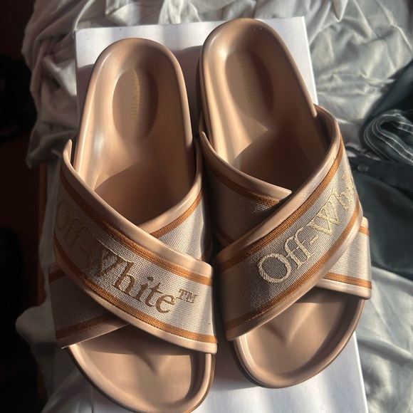 Off-White Shoes - Off-White Beige and Brown Slide Sandals
